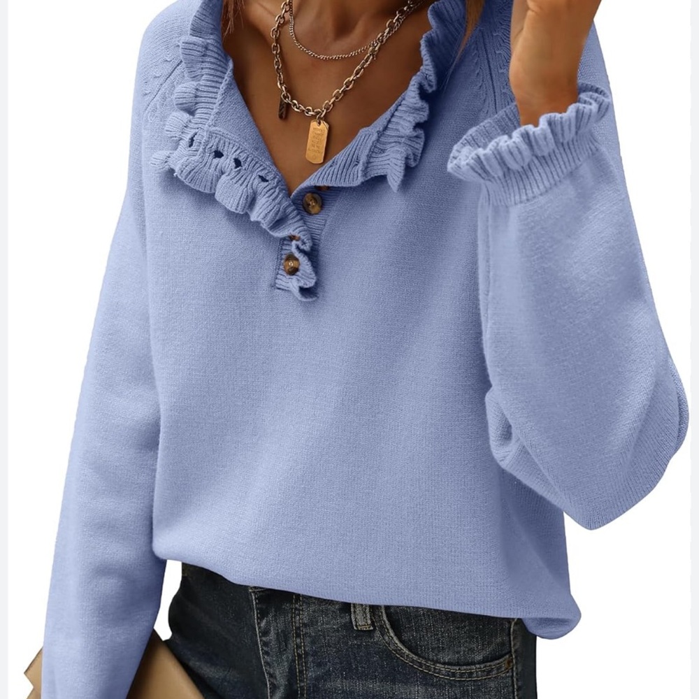 Light Blue Ruffle Collar Women's Sweater